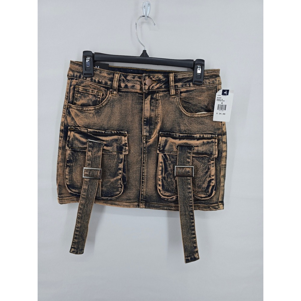 American Bazi Womens AcidWash Denim Cargo Mini Skirt Copper Black BAZ9600 Size M